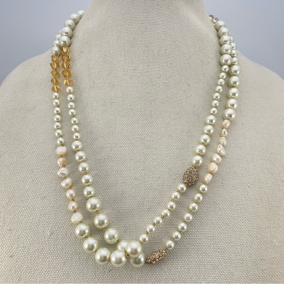 Vintage Chicos Freshwater Pearls Glass Pearls Beaded Long Necklace Boho Classic